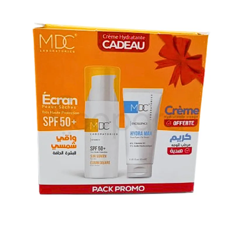 MDC PACK ECRAN SOLAIRE PEAUX SECHES SPF50+ 50ML + CREME HYDRA MAX 30ML OFFERTE
