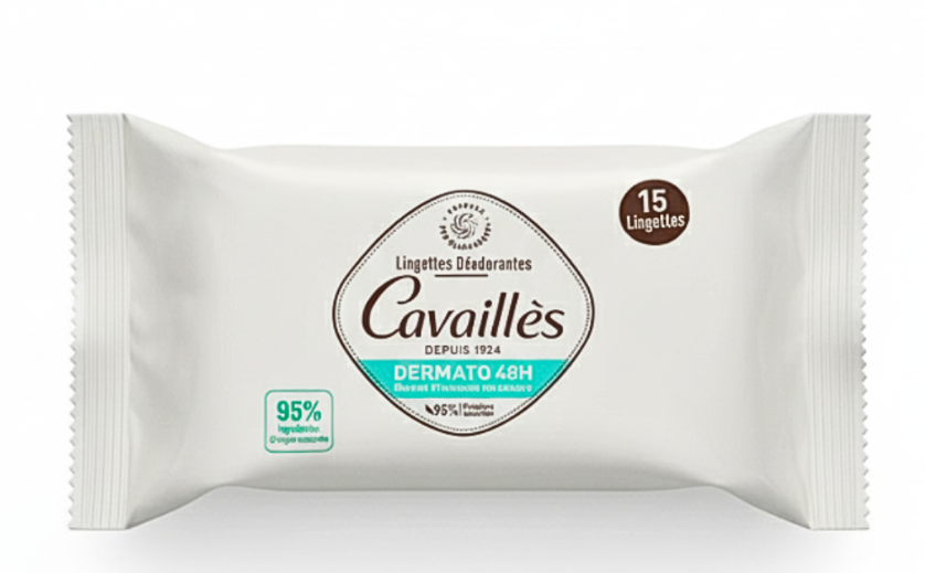 CAVAILLES LINGETTES DEODORANTES DERMATO 48H BOITE DE 15