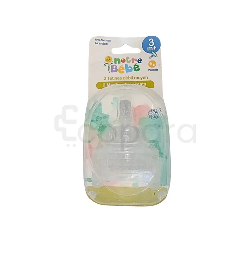 NOTRE BEBE 2 TETINES ANTI-COLIQUE DEBIT NOUVEAU-NE +0MOIS REFERENCE BD061-27S
