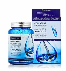FARMSTAY COLLAGEN ET ACIDE HYALURONIQUE AMPOULE ALL IN ONE 250 ML