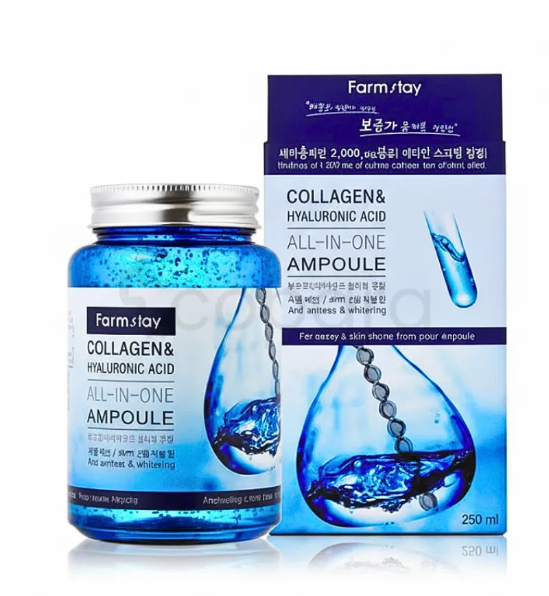 FARMSTAY COLLAGEN ET ACIDE HYALURONIQUE AMPOULE ALL IN ONE 250 ML