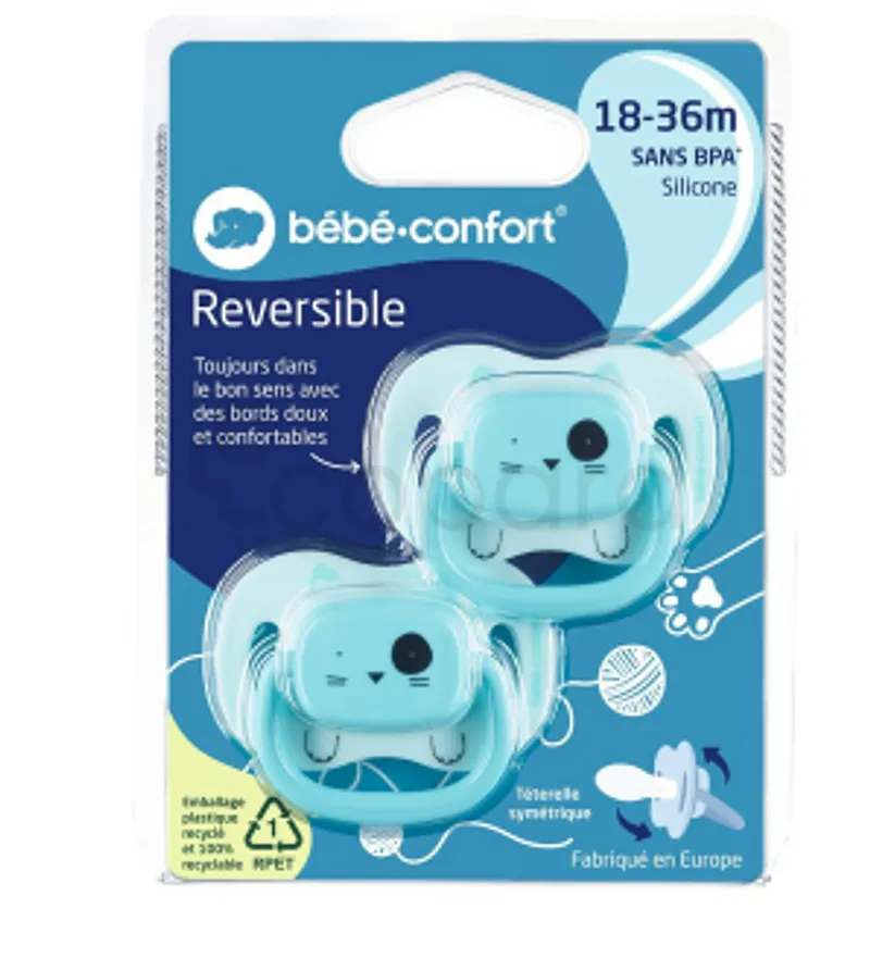 BEBE CONFORT SUCETTES REVERSIBLES 18-36MOIS SILICONE ANIMALS BLEU