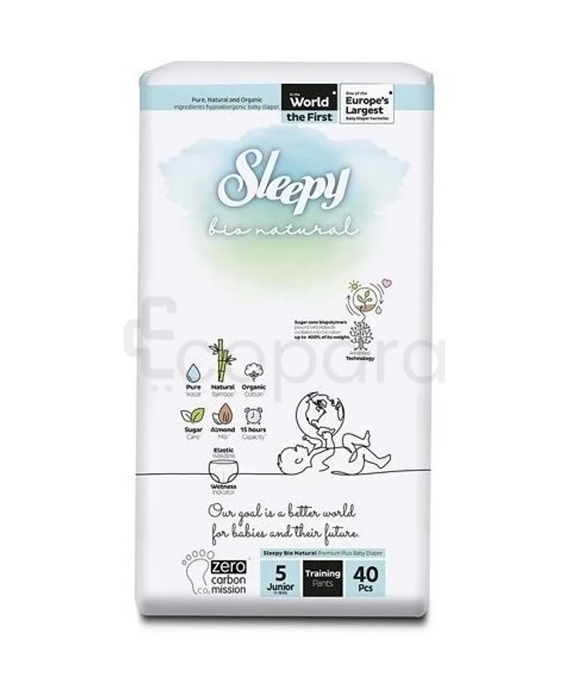 SLEEPY BIO NATURAL DIAPER DOUBLE JUMBO JUNIOR 11-18KG TAILLE 5 BOITE DE 40