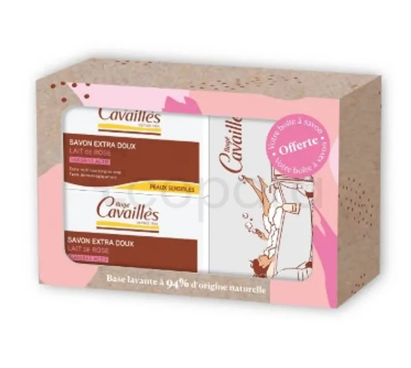 ROGE CAVAILLES SAVON LAIT DE ROSE 250G*2 + BOITE A SAVON OFFERTE