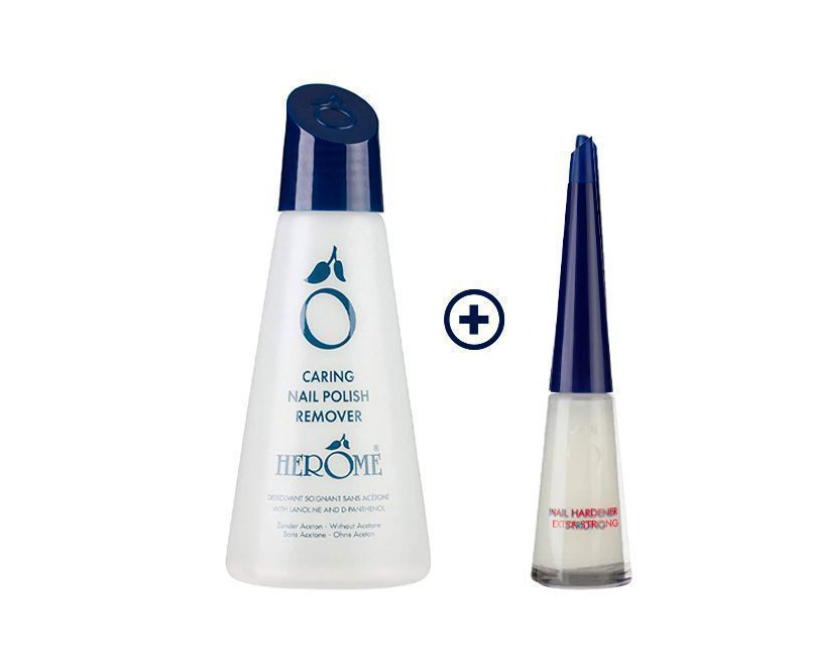 HEROME PACK DISSOLVANT SOIGNANT 120ML + DURCISSEUR FORT POUR ONGLES 10ML