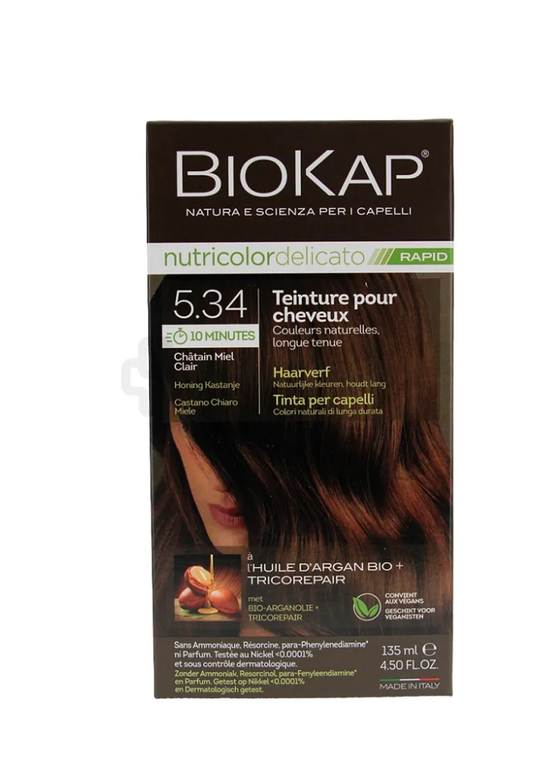 BIOKAP NUTRICOLOR DELICATO NUMERO 5.34 CHATAIN MIEL CLAIR RAPID 10 MINUTES 135ML