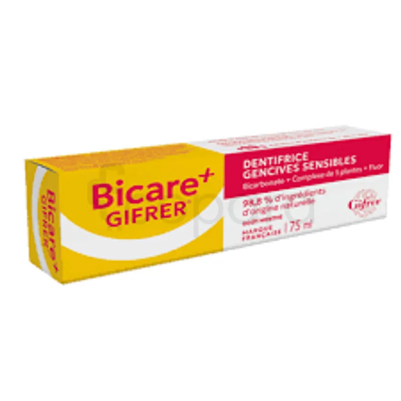 GIFRER BICARE+ DENTIFRICE GENCIVES SENSIBLES BICARBONATE + COMPLEXE DE 5 PLANTES + FLUOR GOUT MENTHE 75ML
