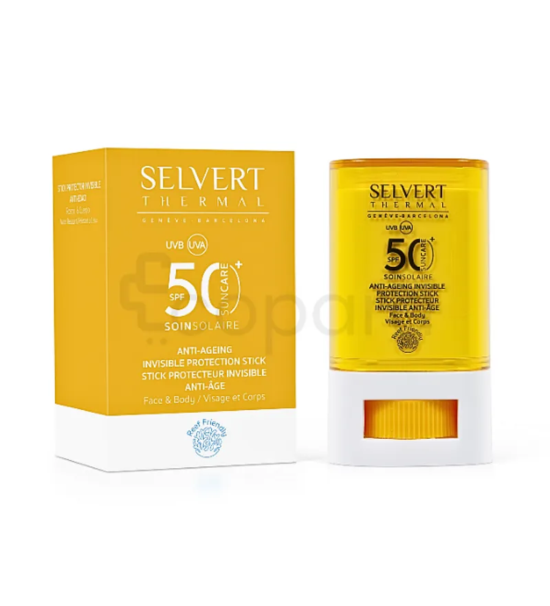 SELVERT THERMAL SOIN SOLAIRE STICK PROTECTEUR INVISIBLE ANTI-AGE SPF50+ VISAGE ET CORPS 15ML