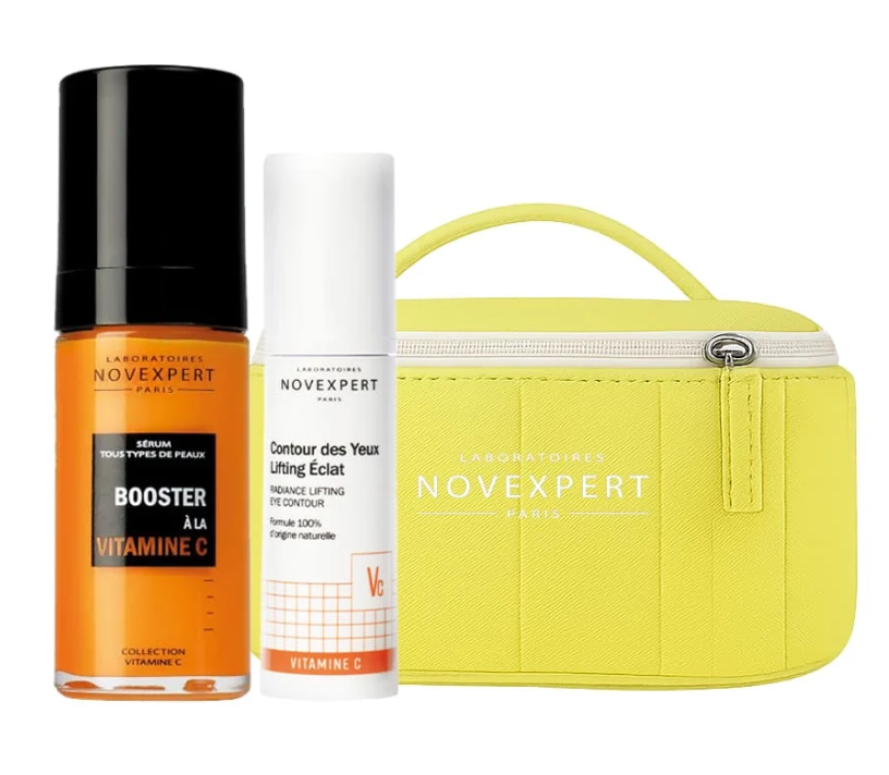 NOVEXPERT PACK  BOOSTER À LA VITAMINE C 30ML + FLASH ECLAT MOUSSE NETTOYANTE 150ML + TROUSSE OFFERT
