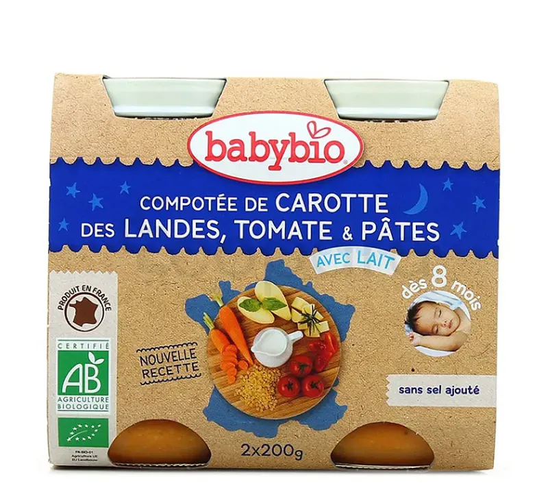 BABYBIO PETIT POT BONNE NUIT LEGUMES CAROTE TOMATE & PATES 2*200G