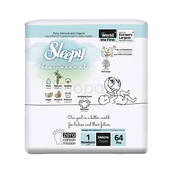 SLEEPY BIO NATURAL DIAPER DOUBLE JUMBO NOUVEAU NE 2-5KG TAILLE 1 BOITE DE 64