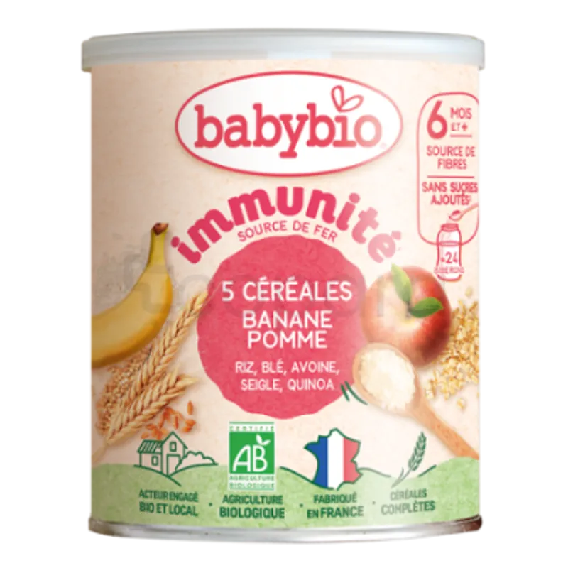 BABYBIO 5 CEREALES FRUITS BANANE POMME 220G