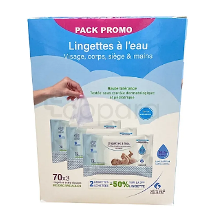 GILBERT PACK PROMO LINGETTES A L'EAU BIODEGRADABLES BOITE DE 70*3