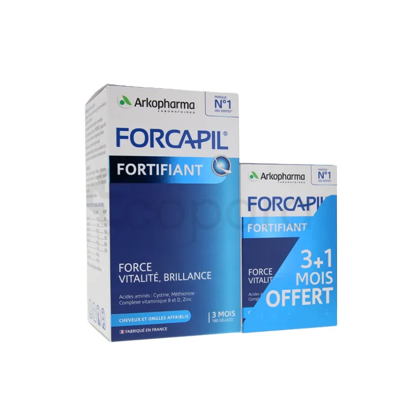FORCAPIL FORTIFIANT FORCE VITALITE BRILLANCE BOITE DE 180 GELULES + FORCAPIL FORTIFIANT FORCE VITALITE BRILLANCE BOITE DE 60 GELULES OFFERT