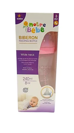 NOTRE BEBE BIBERON WIDE NECK SANS POIGNEE +3MOIS 240ML REFERENCE NB309