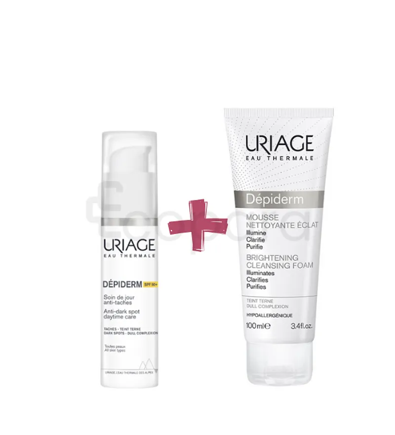 URIAGE PACK DUO DEPIDERM SOIN DE JOUR ANTI-TACHES SPF50 30ML + DEPIDERM CREME MOUSSE NETTOYANTE ECLAT 100ML