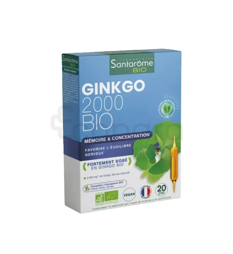 SANTAROME NATURE GINKGO BILOBA BIO BOITE DE 20 AMPOULES