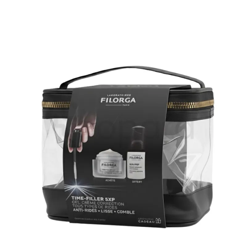FILORGA COFFRET TIME FILLER 5XP GEL CREME 50ML + SKIN-PREP MOUSSE NETTOYANTE ENZYMATIQUE 30ML OFFERT + TROUSSE CADEAU