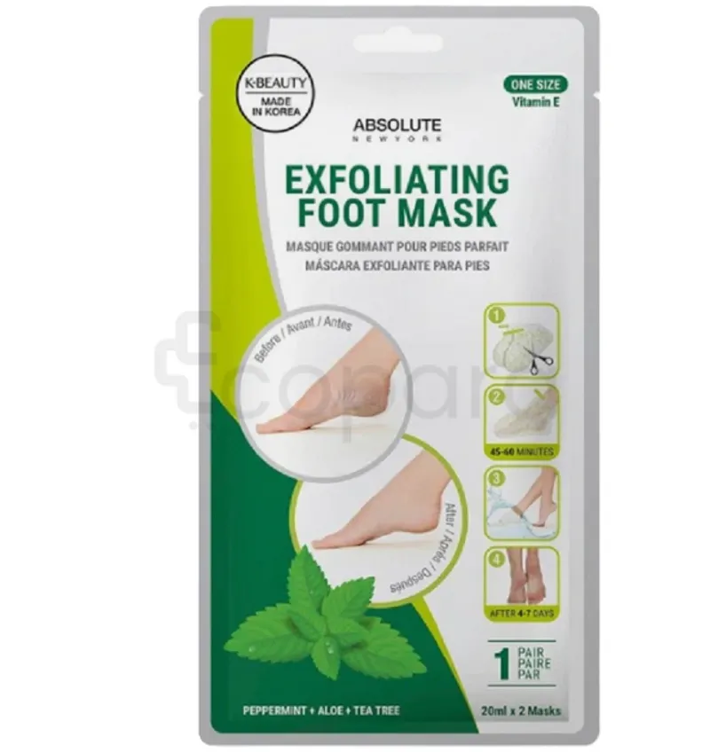 ABSOLUTE NEW YORK EXFOLIATING FOOT MASK MASQUE GOMMANT POUR PIEDS PARFAIT ONE SIZE VITAMINE E REFERENCE A613