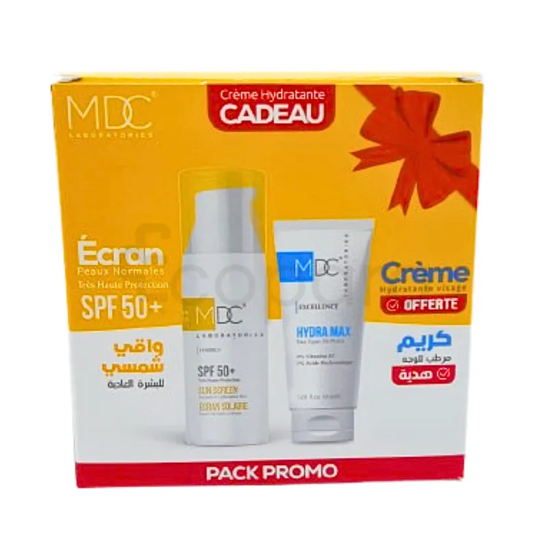 MDC PACK ECRAN PEAUX NORMALES SPF50+ 50ML + CREME HYDRA MAX 30ML OFFERTE