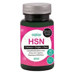 SAKAL HSN CHEVEUX + PEAU + ONGLES L-CYSTINE BIOTINE ZINC SELENIUM VITAMINES MINERAUX BOITE DE 30 CAPSULES
