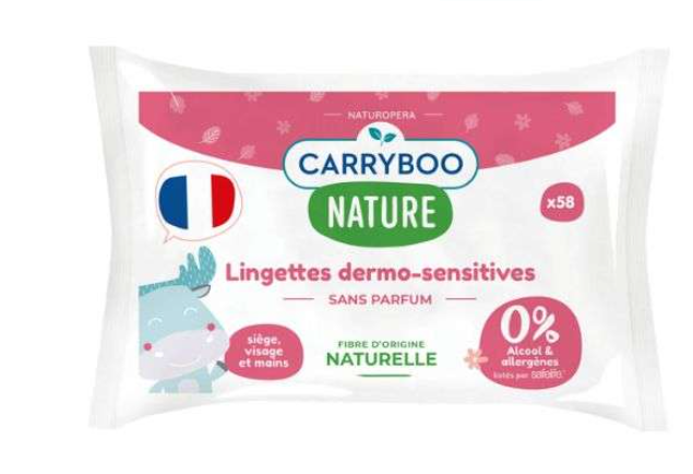 CARRYBOO LINGETTES DERMO-SENSITIVES SANS PARFUM BIO BOITE DE 58