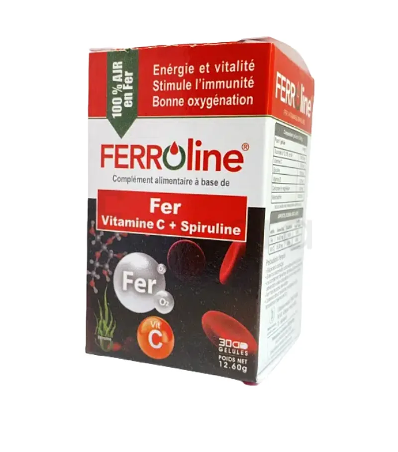 FERROLINE FER + VITAMINE C + SPIRULINE BOITE DE 30 GELULES