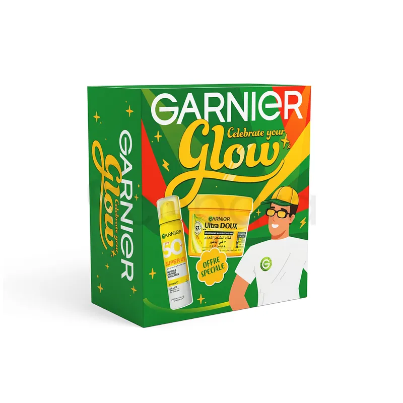 GARNIER SUPER UV INVISIBLE AIR MIST SUNSCREEN 75ML + GARNIER ULTRA DOUX HAIR FOOD MASQUE NOURISSANT MULTI-USAGES A LA BANANE 390ML