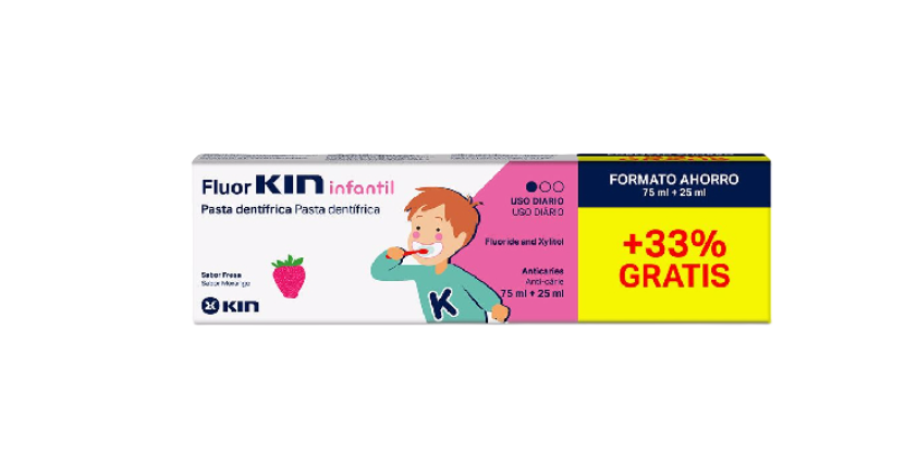 KIN FLUOR DENTIFRICE PATES ENFANT FRAISE 75ML + 25ML GRATUIT