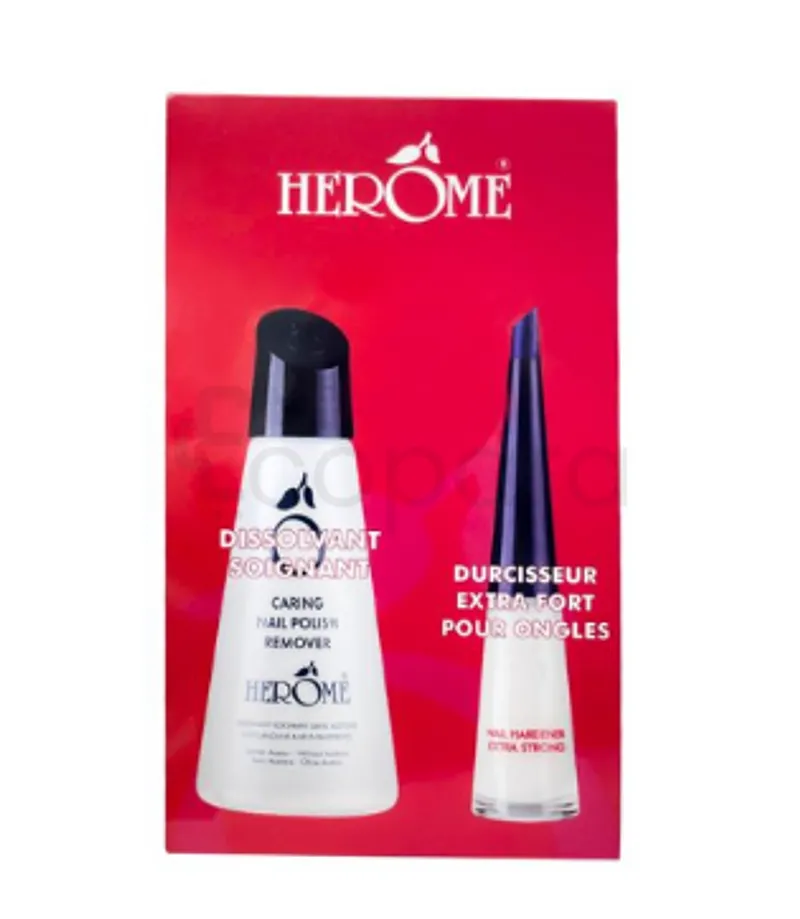 HEROME PACK DISSOLVANT SOIGNANT 120ML + DURCISSEUR EXTRA FORT POUR ONGLES 10ML