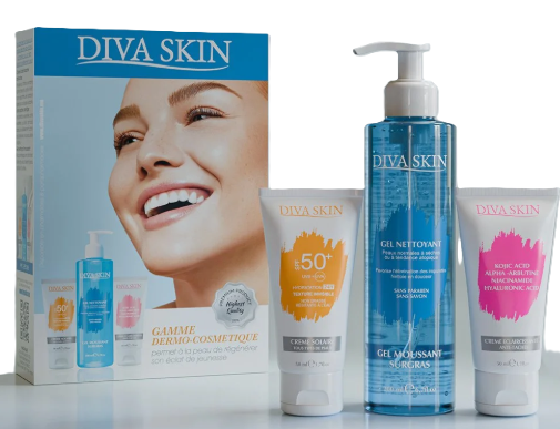DIVA SKIN PACK CREME ECLAIRCISSANT ANTI-TACHES 50ML + GEL NETTOYANT 200ML + CREME SOLAIRE SPF50+ 50ML