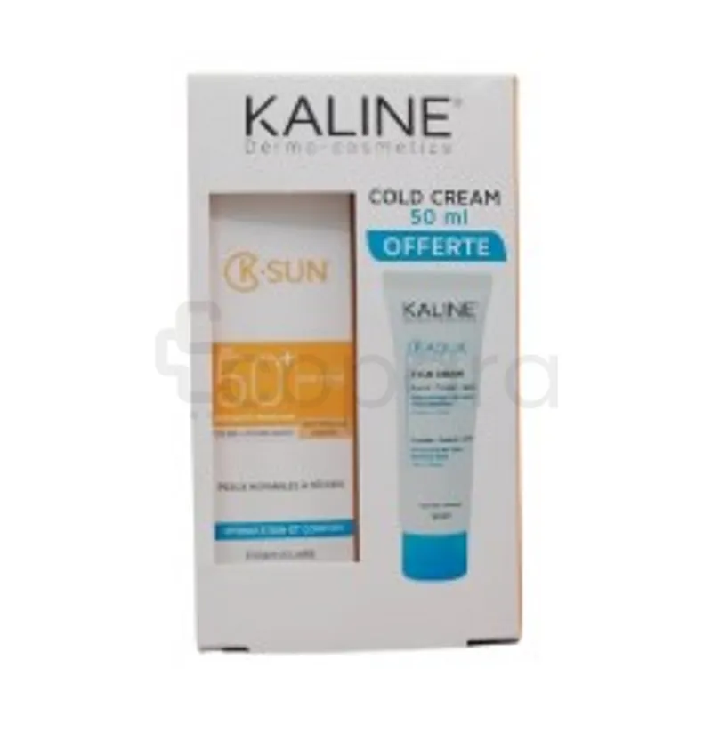 KALINE K-SUN PACK ECRAN SOLAIRE TEINTEE NATURELLE DOREE PEAUX NORMALES A SECHES SPF50+ 50ML + K-AQUA COLD CREAM 50ML OFFERTE