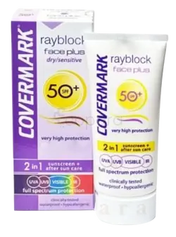 COVERMARK RAYBLOCK FACE PLUS DRY SENSITIVE VISIBLE NON TINTED SPF50 50ML