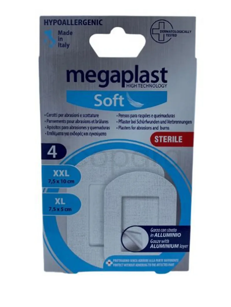 MEGAPLAST SOFT STERILLE POUR ECORCHURES ET BRULURES 7.5*5CM BOITE DE 4 REFERENCE 117610