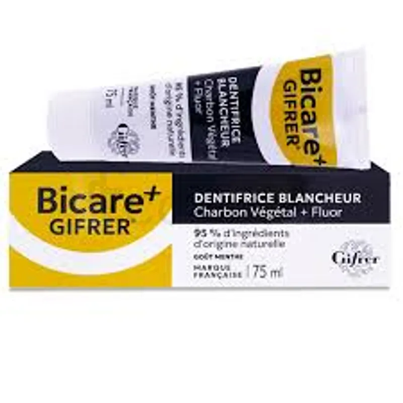 GIFRER BICARE+ DENTIFRICE BLANCHEUR CHARBON VEGETAL + FLUOR GOUT MENTHE 75ML