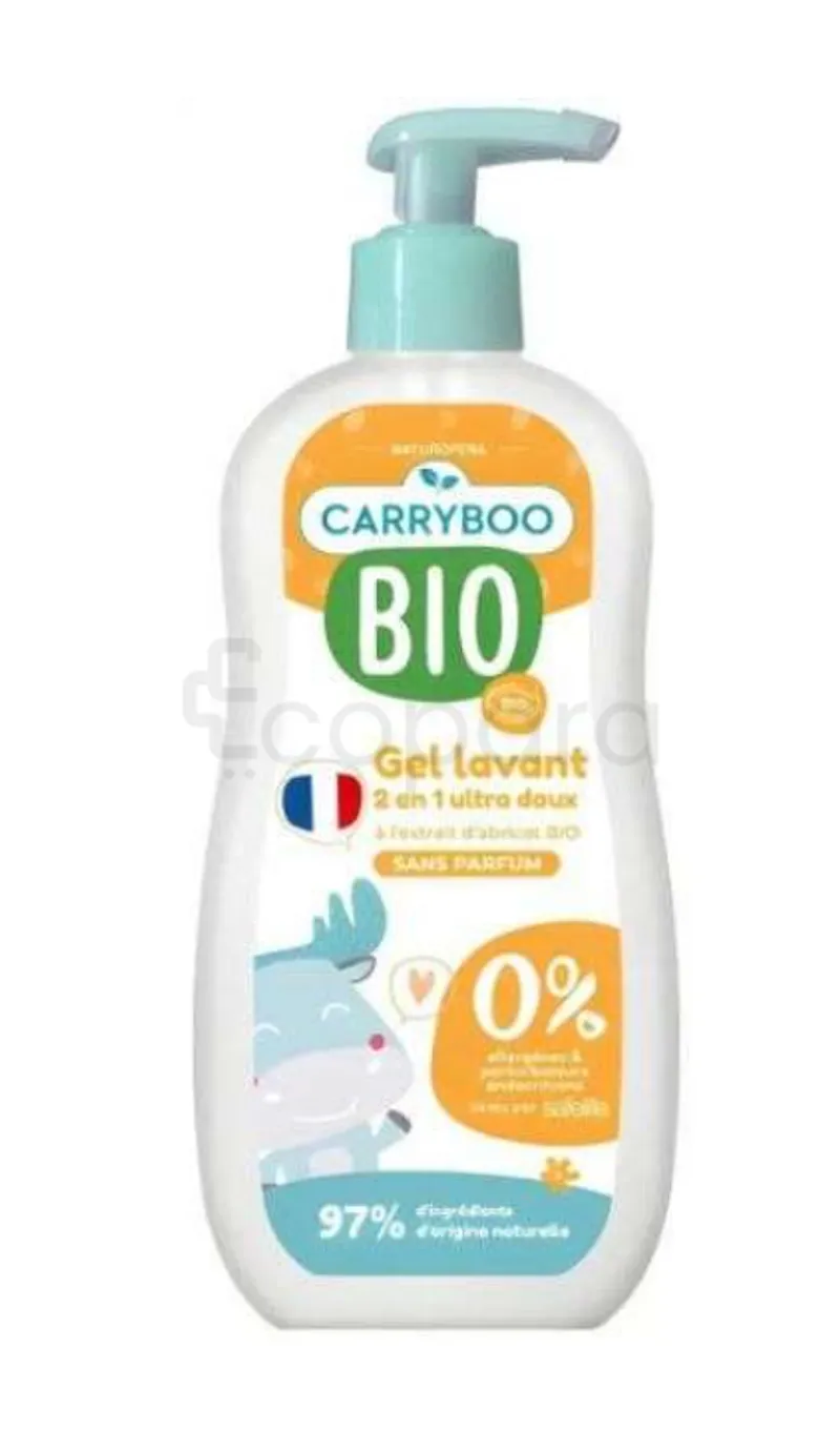 CARRYBOO GEL LAVANT 2EN1 ULTRA DOUX A L'EXTRAIT D'ABRICOT BIO SANS PARFUM CHEUVEUX ET CORPS 500ML