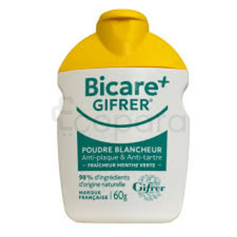 GIFRER BICARE+ POUDRE BLANCHEUR ANTI-PLAQUE ANTI-TARTRE MENTHE VERTE 60G