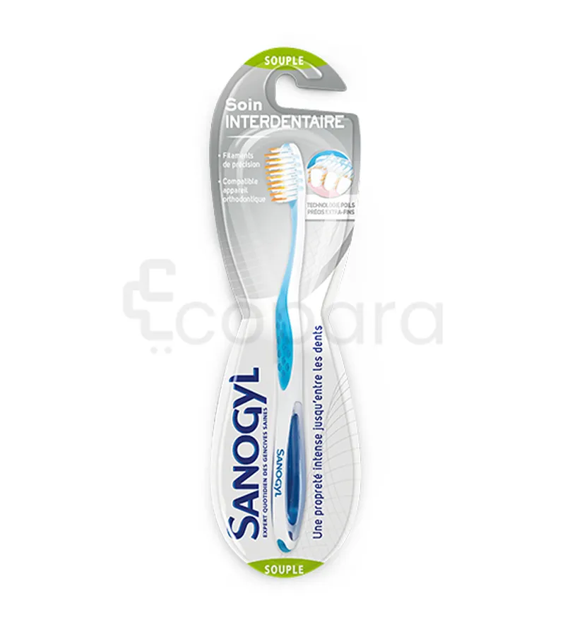 SANOGYL BROSSE A DENTS SOIN INTERDENTAIRE SOUPLE ROSE BLEU ET VERT REFERENCE 007179