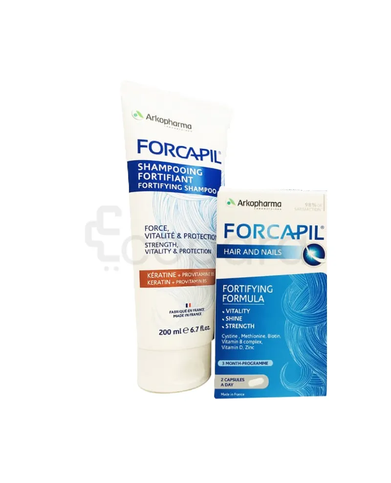 FORCAPIL PACK CHEVEUX ET ONGLES BOITE DE 180 GELULES + FORCAPIL SHAMPOOING FORTIFIANT 200ML