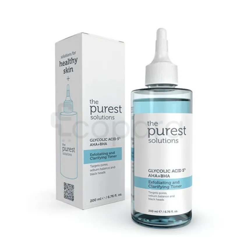THE PUREST SOLUTIONS 5% GLYCOLIC ACID PURIFYING TONER AHA + BHA EXFOLIATING AND CLARIFYING TONER 200ML