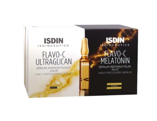 ISDIN FLAVO C ULTRAGLICAN SERUM ANTIOXYDANT JOUR 10 AMPOULES + FLAVO C MELATONON SERUM REPARATEUR NUIT 10 AMPOULES