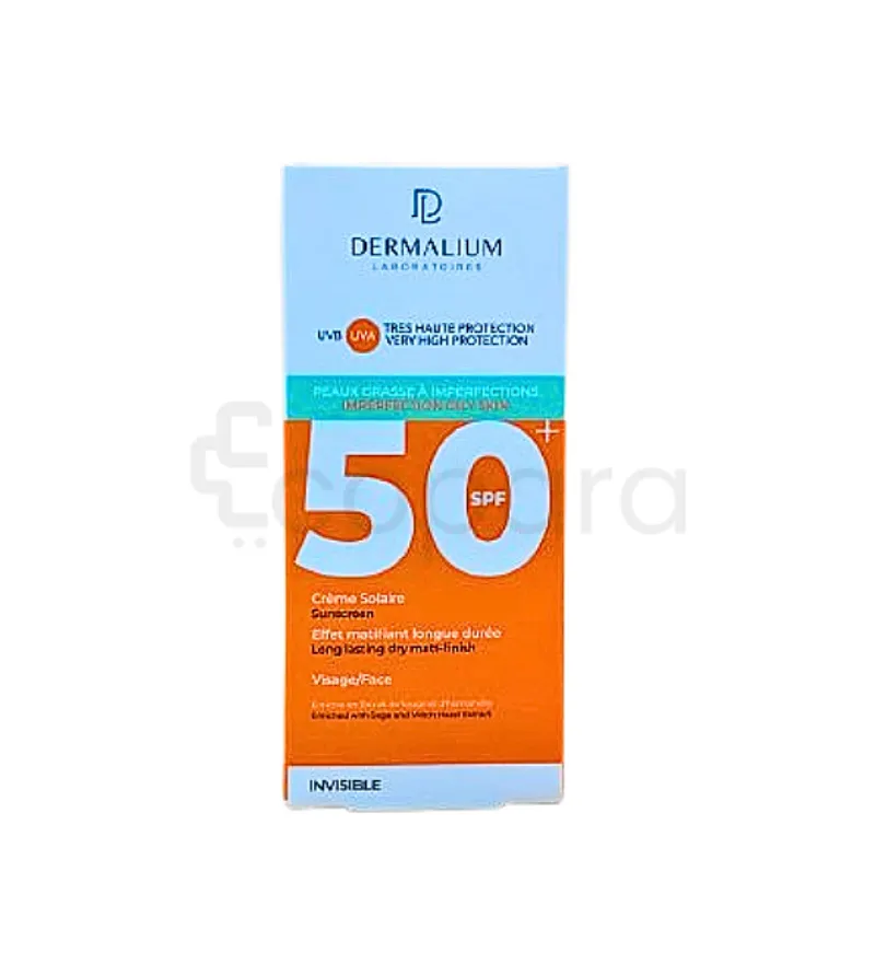 DERMALIUM CREME SOLAIRE INVISIBLE PEAUX GRASSE A IMPERFECTIONS SPF50+ 50ML