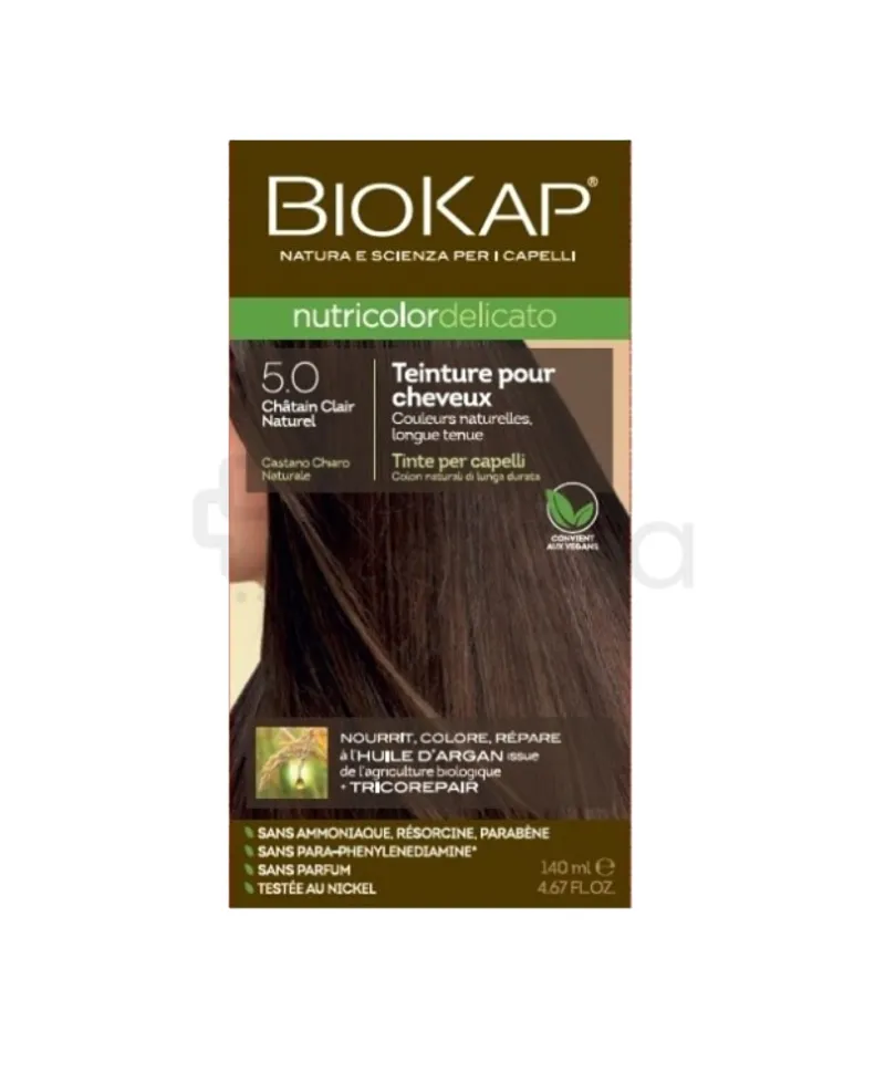 BIOKAP NUTRICOLOR DELICATO NUMERO 5.0 CHATAIN CLAIR 140ML