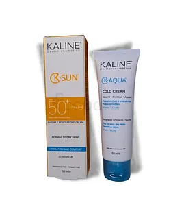 KALINE PACK K-SUN ECRAN SOLAIRE NATURELLE CLAIRE PEAUX MIXTE A GRASSE  SPF50+ 50ML + K-AQUA COLD CREAM 50ML