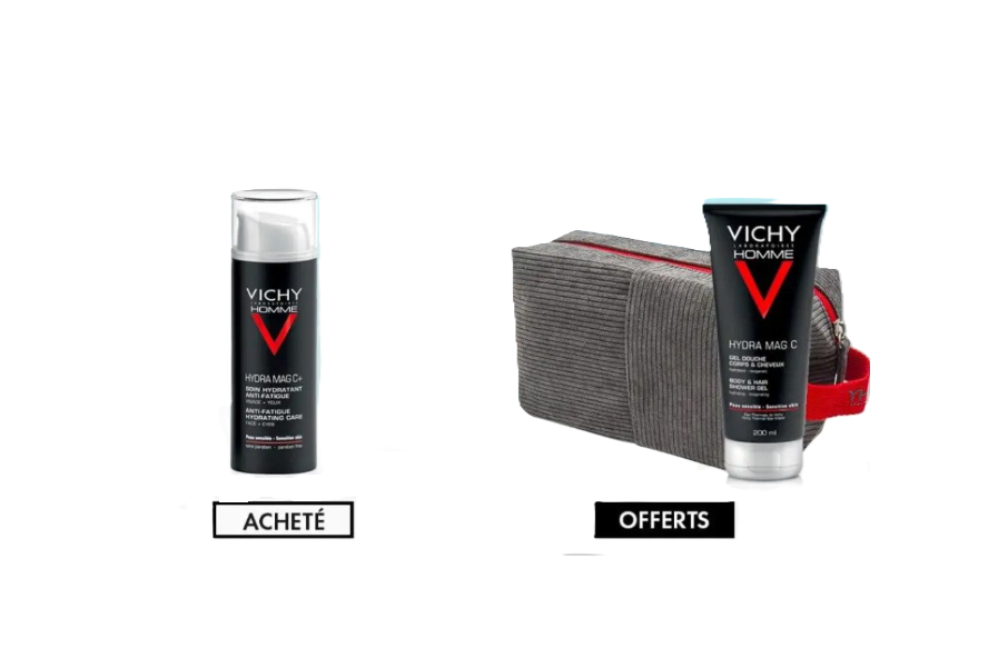 VICHY HOMME PACK HYDRA MAG C +  HYDRA MAG GEL DOUCHE 100ML + TROUSSE OFFERT