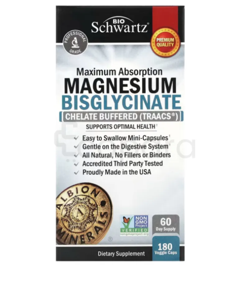 BIO SCHWARTZ MAGNESIUM BISGLYCINATE BOITE DE 180 CAPSULES VEGETALES