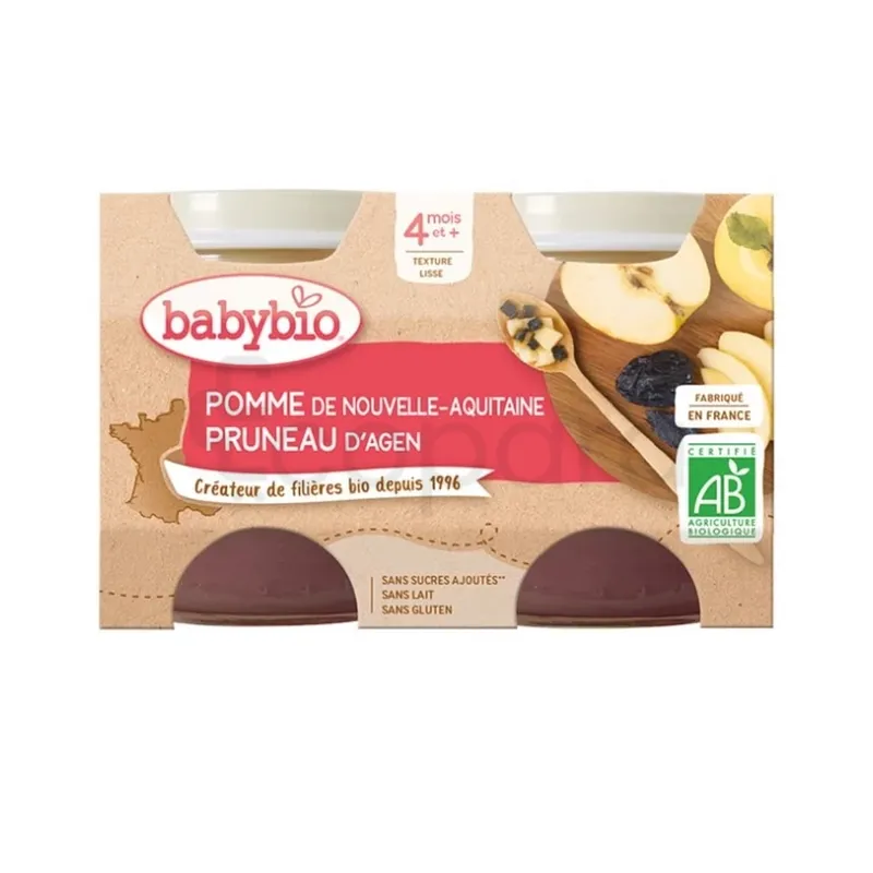 BABYBIO PETIT POT POMME PRUNEAUX BOITE DE 2*130G