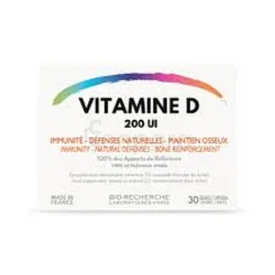 BIO-RECHERCHE VITAMINE D 200UI IMMUNITE DEFENSES NATURELLES MAINTIEN OSSEUX BOITE DE 30 GELULES