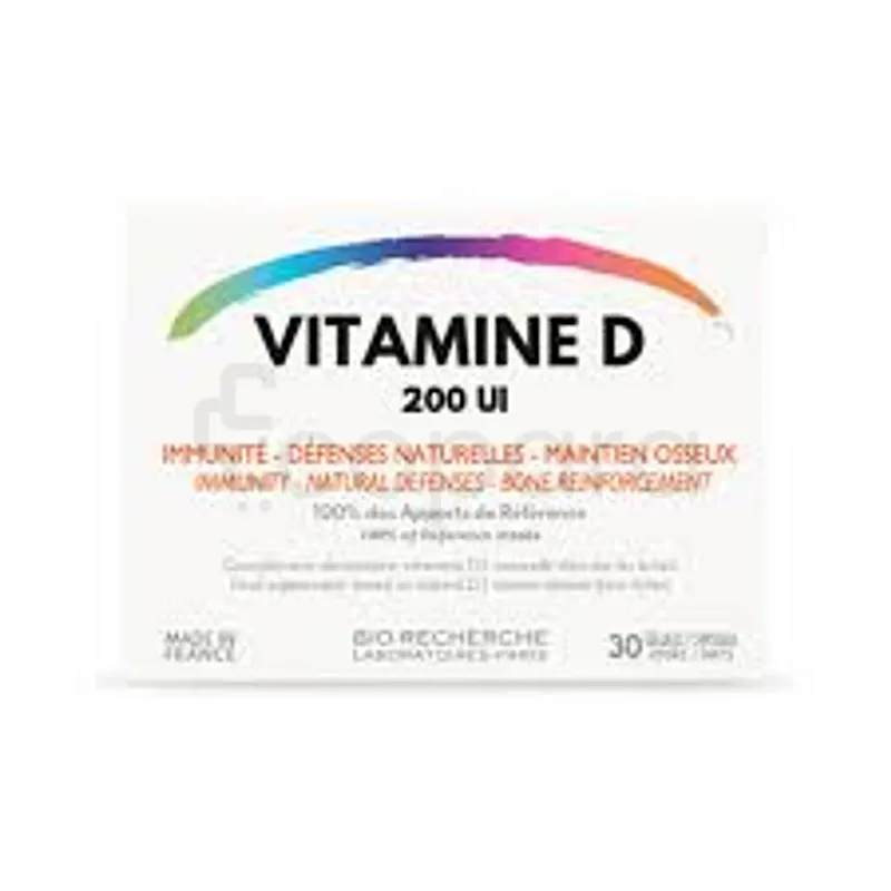 BIO-RECHERCHE VITAMINE D 200UI IMMUNITE DEFENSES NATURELLES MAINTIEN OSSEUX BOITE DE 30 GELULES