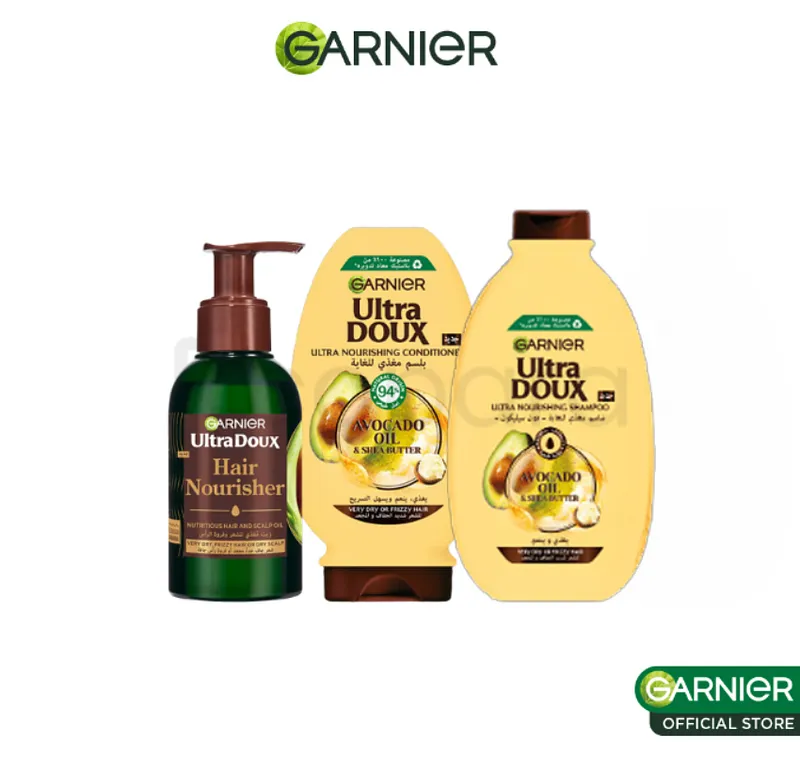 GARNIER PACK ROUTINE AVOCAT SHEA BUTTER OIL SERUM 120ML + APRES SHAMPOOING 200ML + SHAMPOOING 200ML